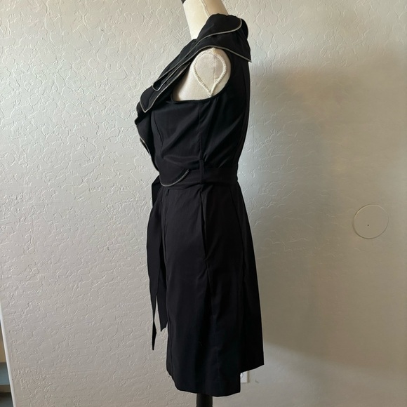 Samuel Dong Black Ruffle Zipper Front Zip Belted Midi Dress Size Small - Picture 3 of 8